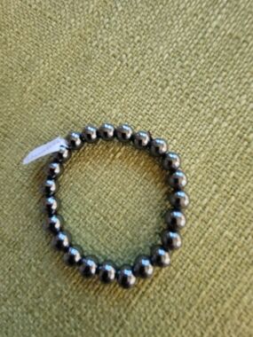Healing Hematite Bead Stretch Bracelet - Shiny Dark Gray
